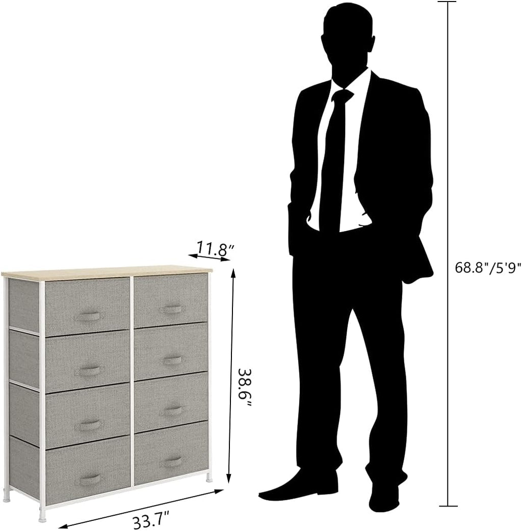 8 Drawer Fabric Dresser with Wooden Top H94617