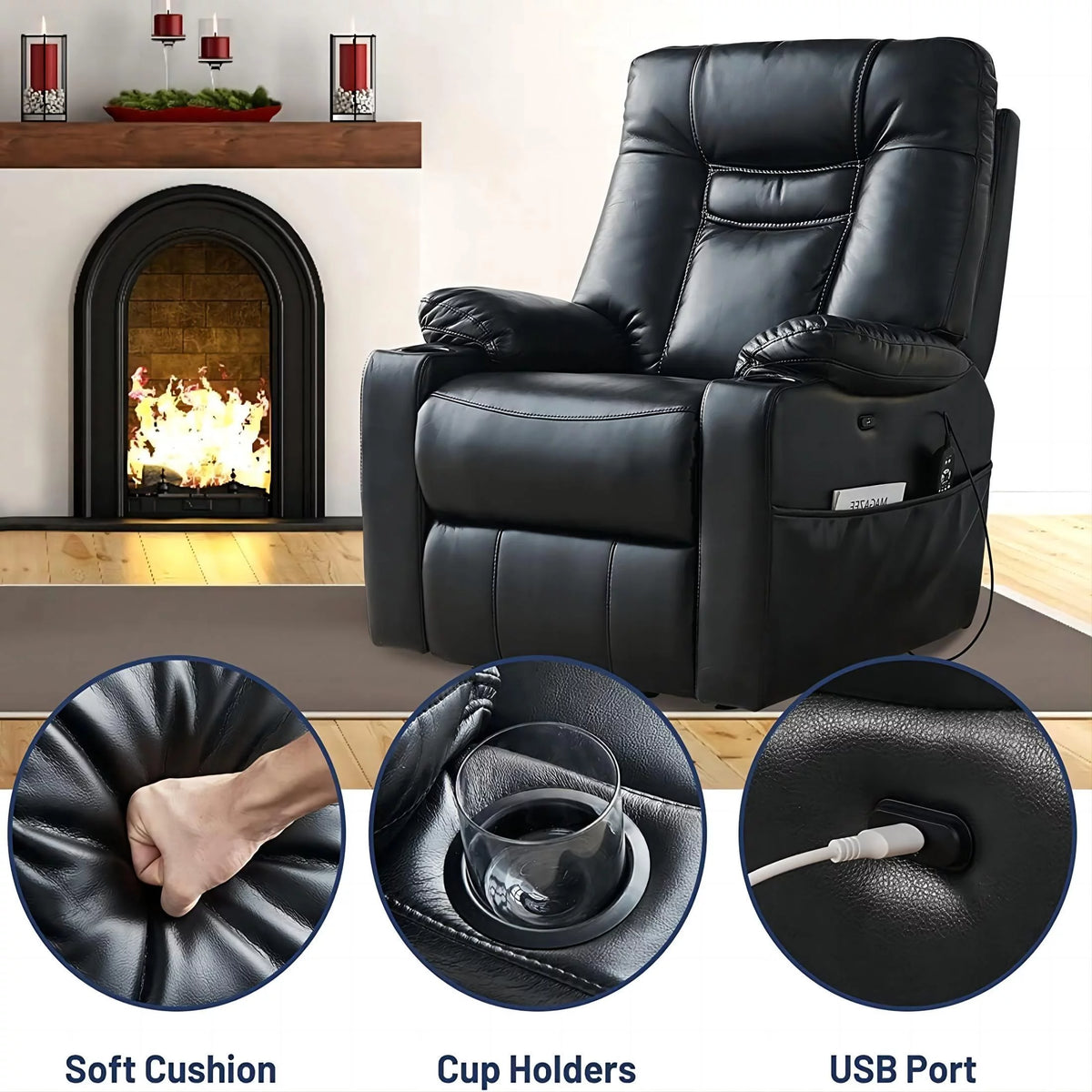 Large Size Black Leather Power Lift Recliner Chair X251