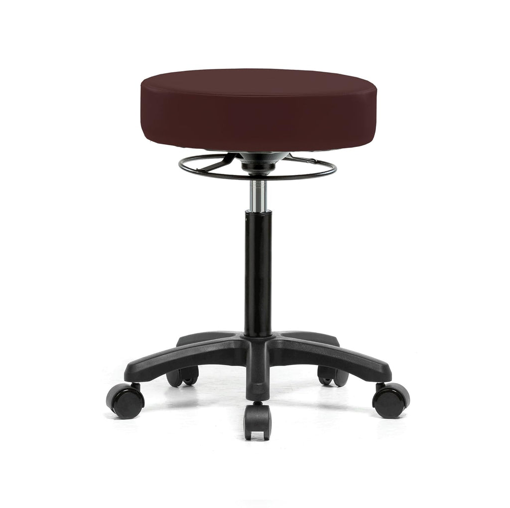 Rolling Height Adjustable Stool with Footring, Black Vinyl Y216740