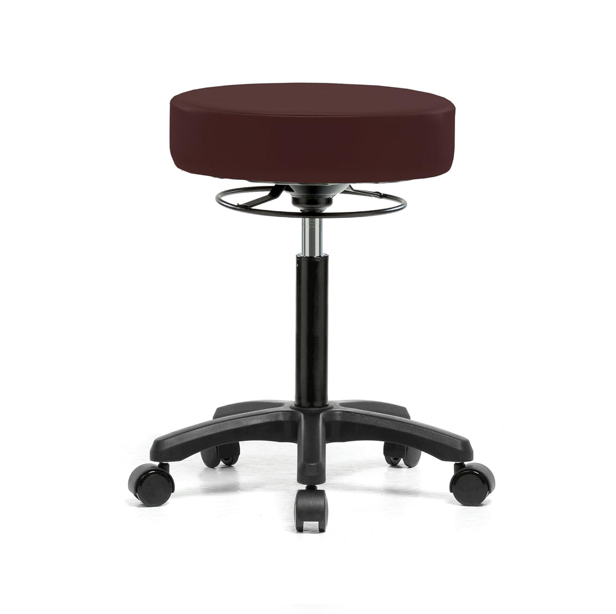 Rolling Height Adjustable Stool with Footring, Black Vinyl Y216740
