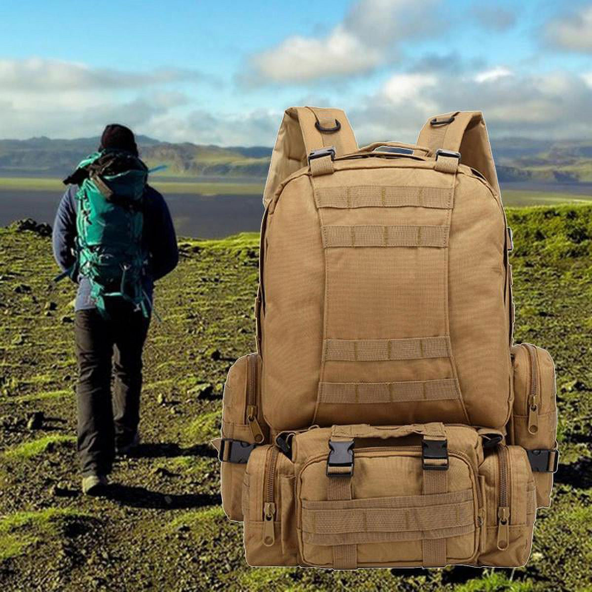 Khaki 55L Travel Backpack U681221