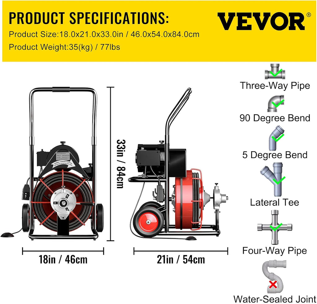 50 Ft x 1/2 Inch Portable Electric Drain Auger Cleaner O457963