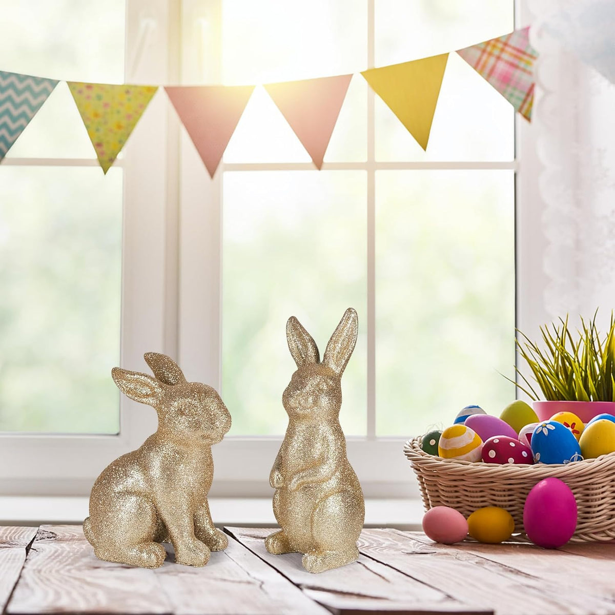 Golden Polyresin Bunny Easter Decor Statue C794816