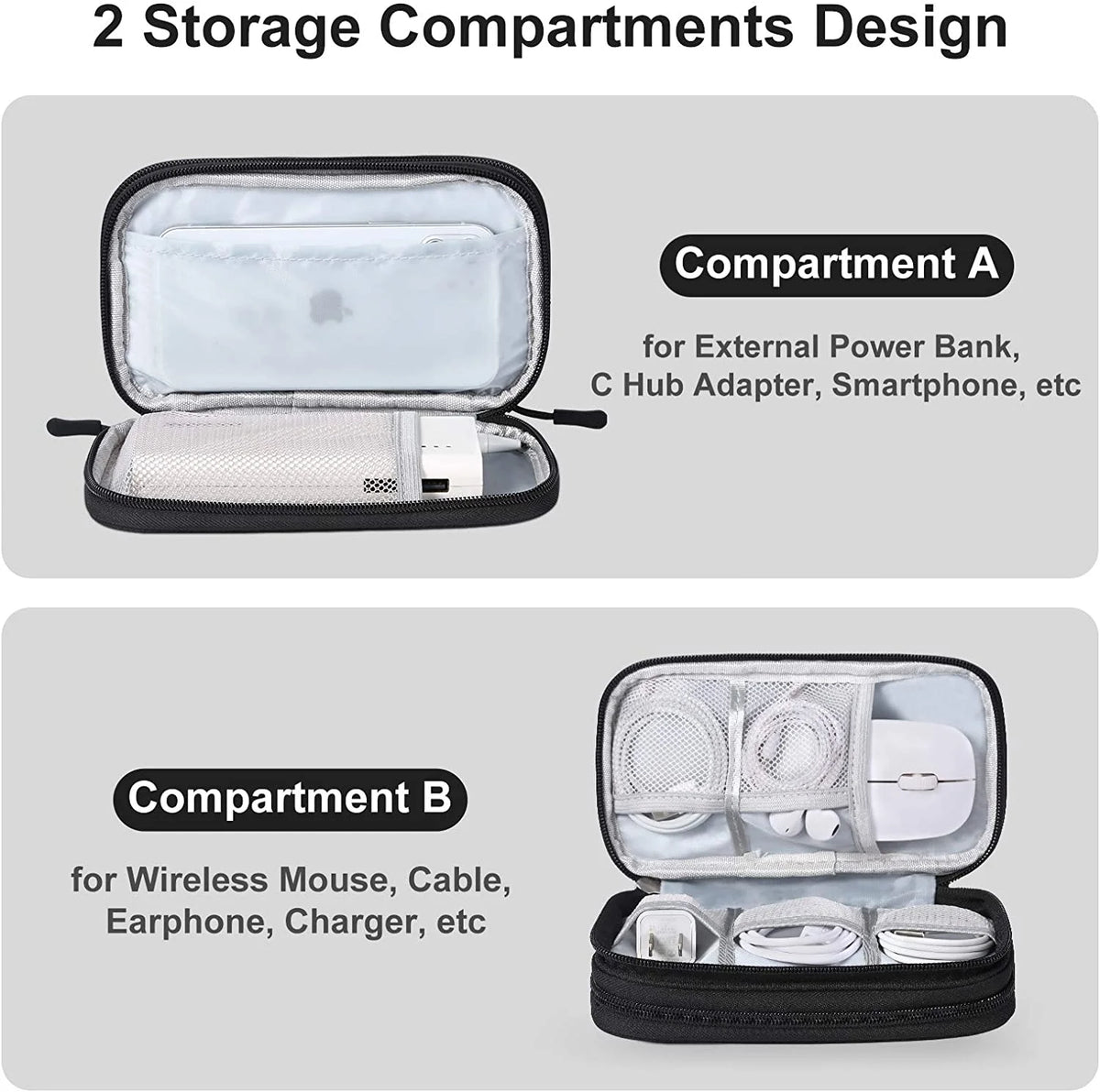 Compact Light Grey Travel Electronics Organizer Bag G612613