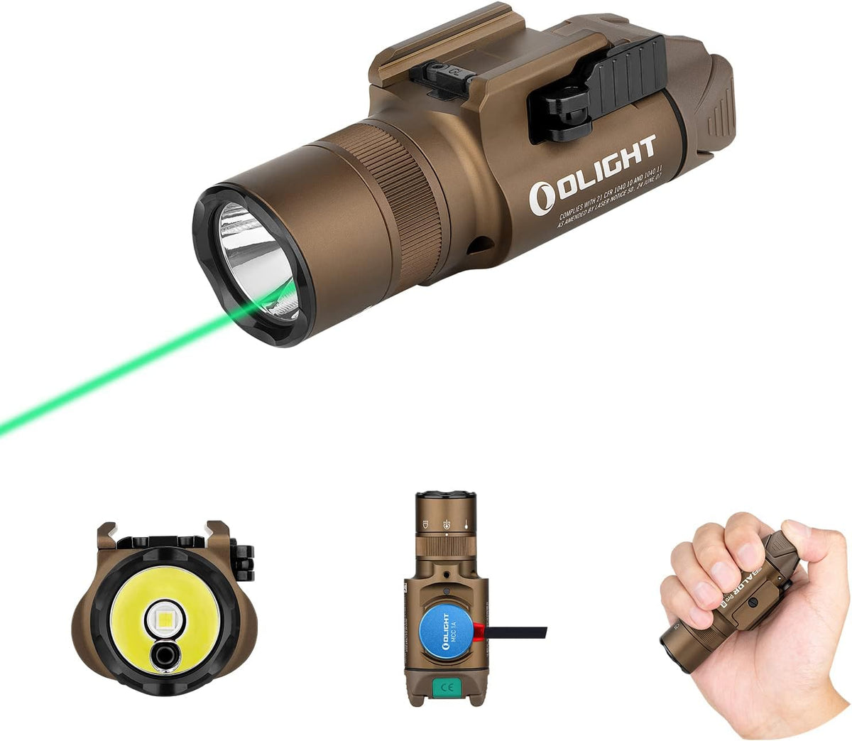 1350 Lumens Rechargeable Tactical Flashlight with Green Beam and White LED W109