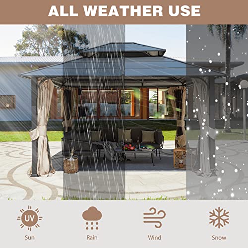 12'x20' Hardtop Galvanized Steel Aluminum Frame Gazebo with Netting and Curtains S930