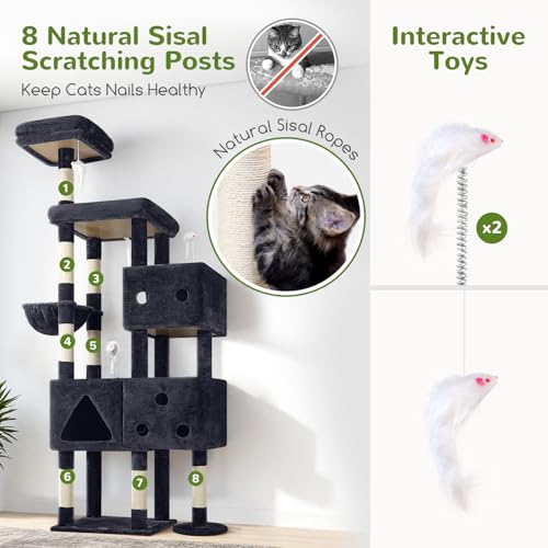 81-inch Tall Dark Grey Cat Tower with 3 Cat Condos and 8 Scratching Posts T31793