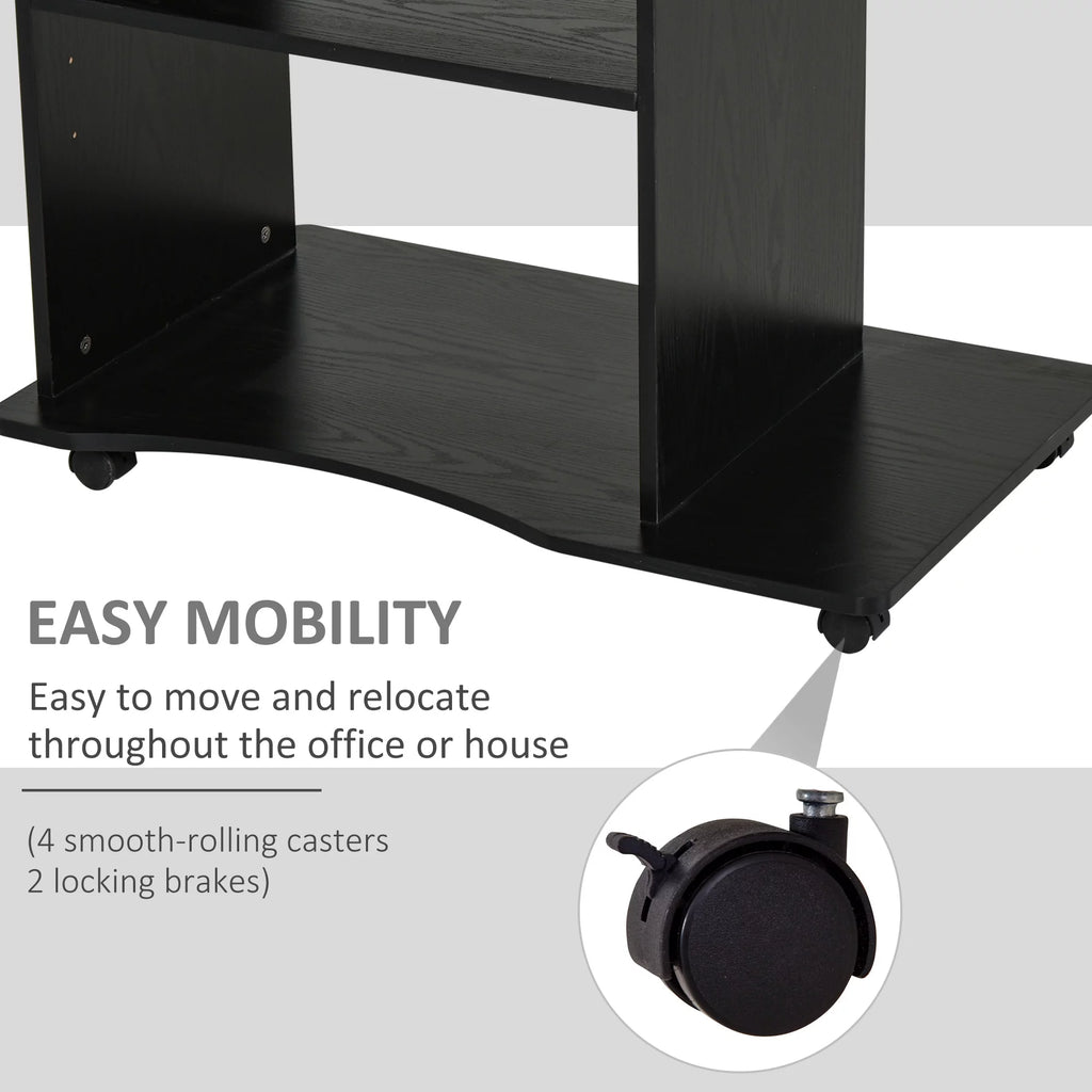 Black Mobile Computer Desk with Keyboard Tray Q215