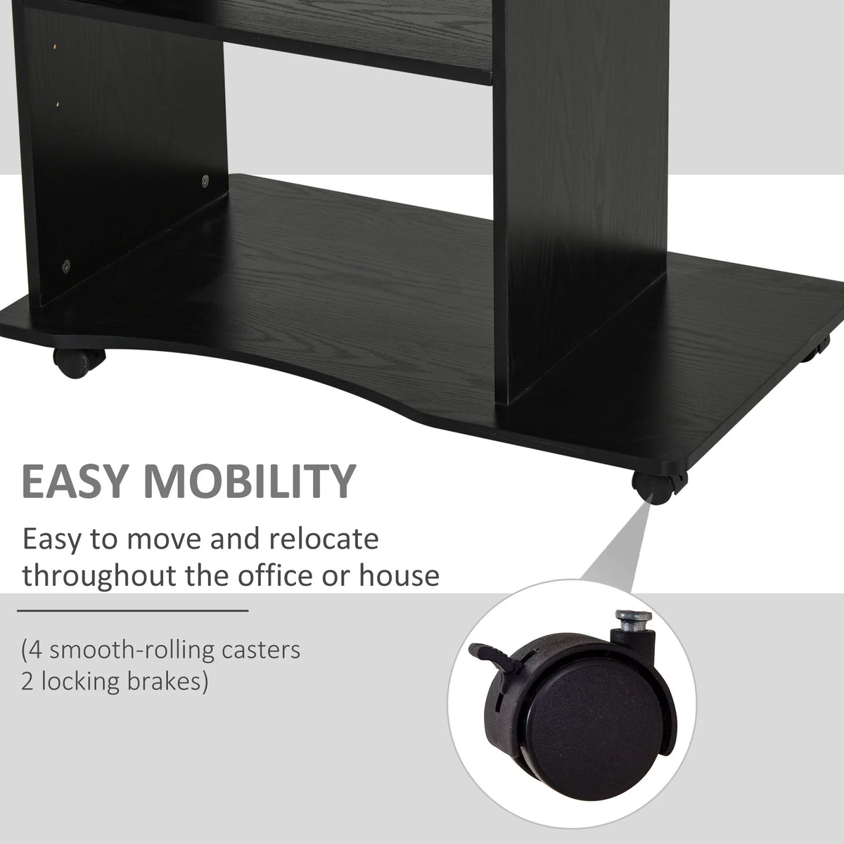 Black Mobile Computer Desk with Keyboard Tray Q215