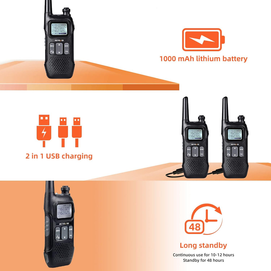 Rechargeable Two Way Radio with Battery and Lanyard, 4 Pack P222971