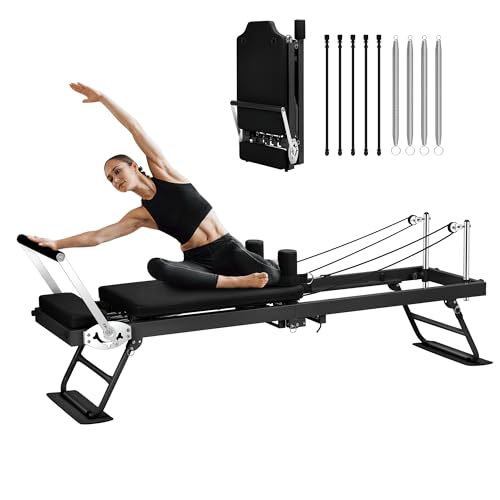 78" Foldable Pilates Reformer Machine with Dual Resistance Springs and Cords P3687