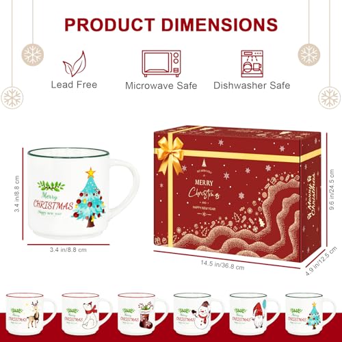 14oz Ceramic Coffee Mugs Set of 6 J4469