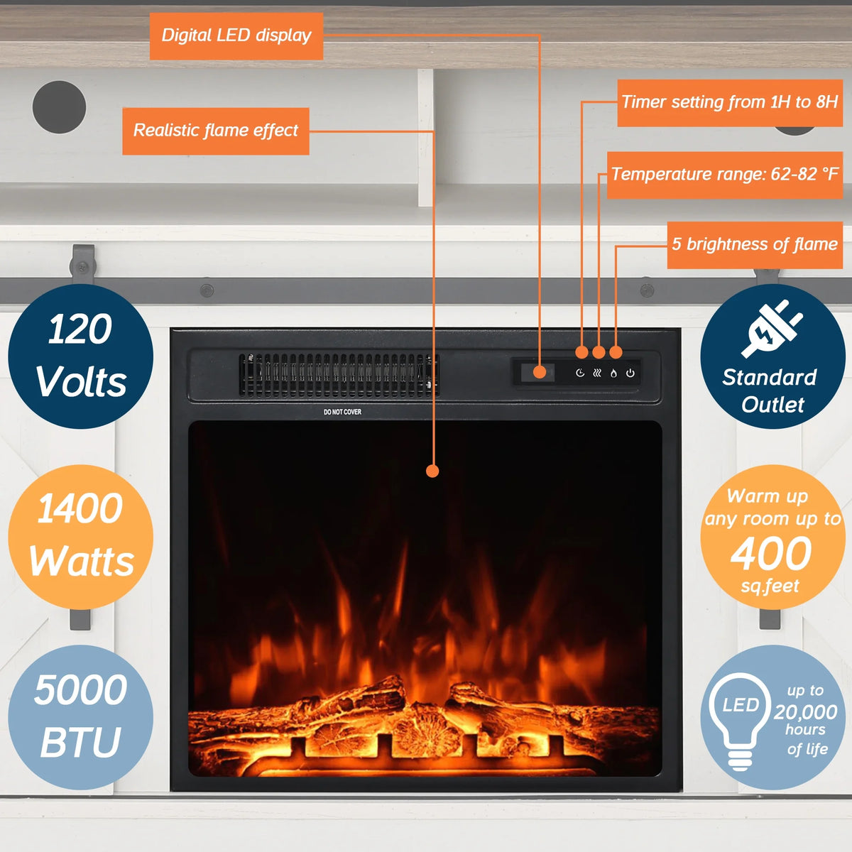 White Wood Electric Fireplace TV Stand H996138