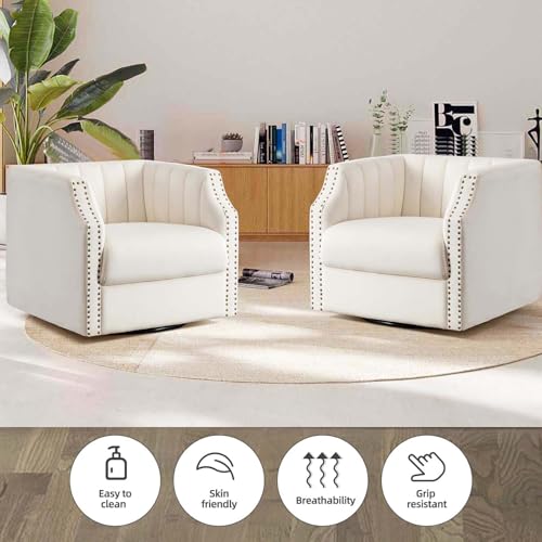 Swivel Barrel Chair Set of 2 Upholstered with Brass Rivets C37133