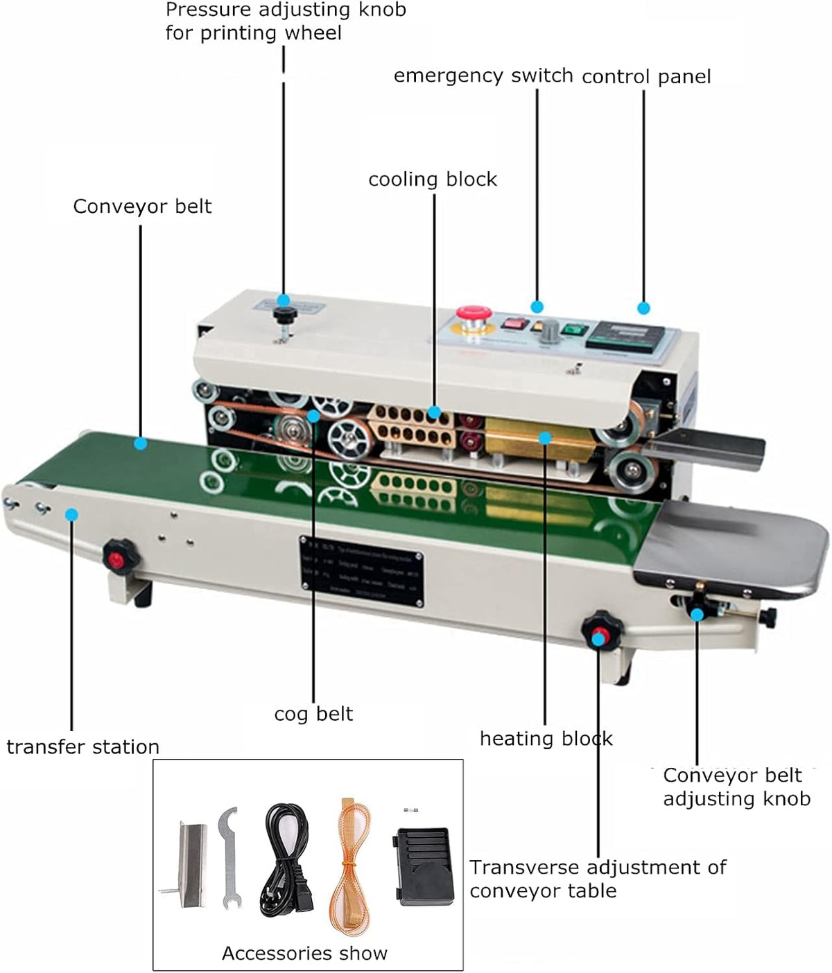 Continuous Sealing Machine Automatic Band Sealer with Digital Thermostat for Plastic Poly Bag Film 110V K983
