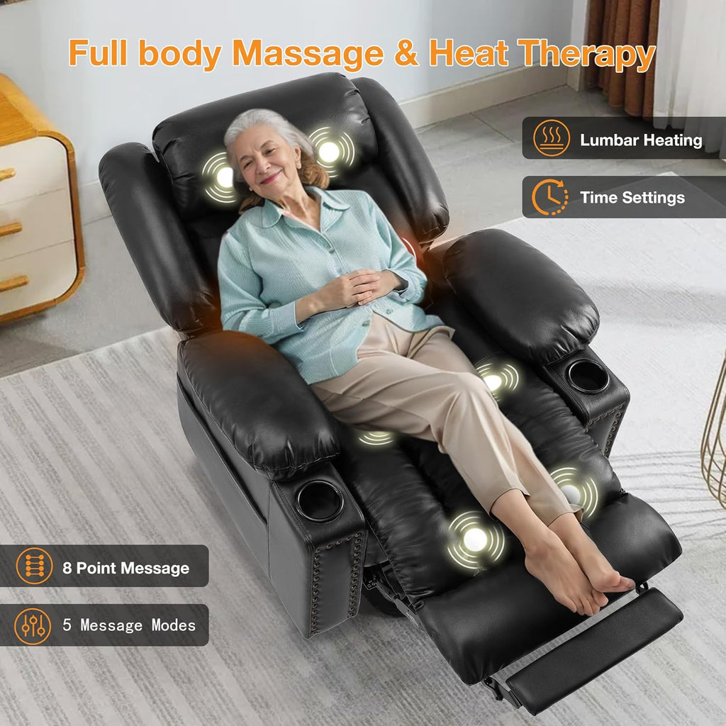 Black Large Power Lift Recliner Chair with Heat and Massage U712715
