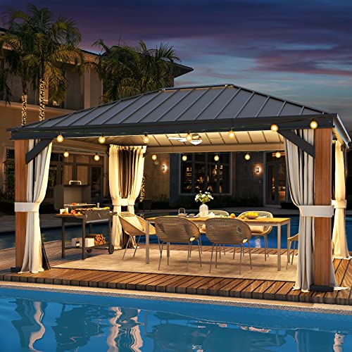 12'x20' Hardtop Galvanized Steel Aluminum Frame Gazebo with Netting and Curtains S930