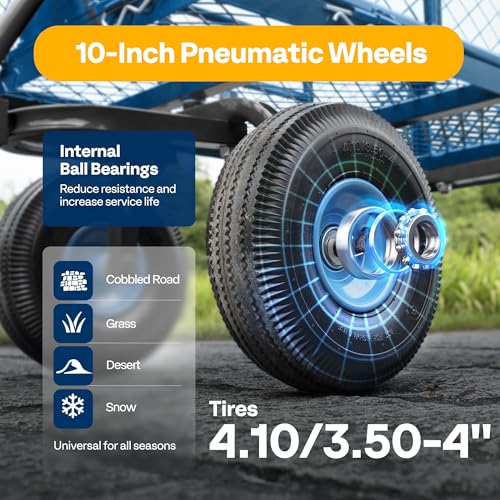 Heavy Duty Mesh Steel Garden Cart Folding Utility Wagon with Removable Sides and 10 inch Tire (Black) X689