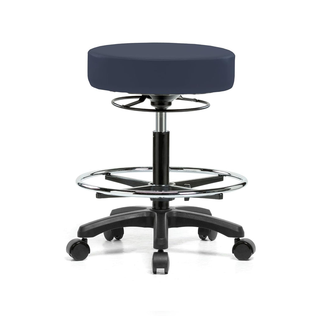 Rolling Height Adjustable Stool with Footring, Black Vinyl Y216740