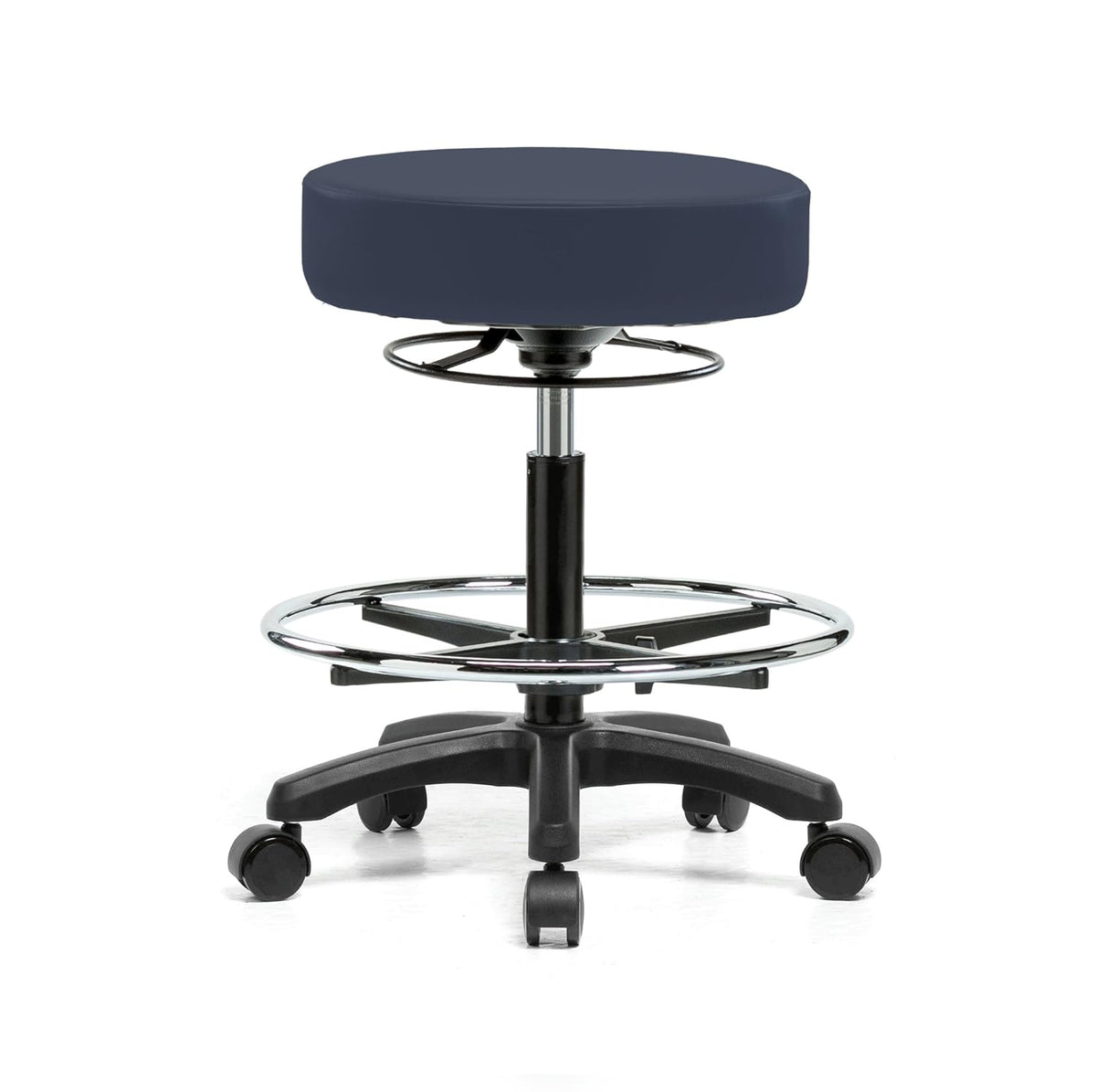Rolling Height Adjustable Stool with Footring, Black Vinyl Y216740