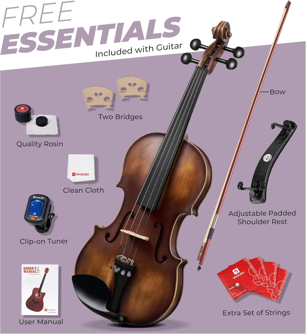 Solid Wood Violin 4/4 Full Size Set with Lightweight Hard Case Z959