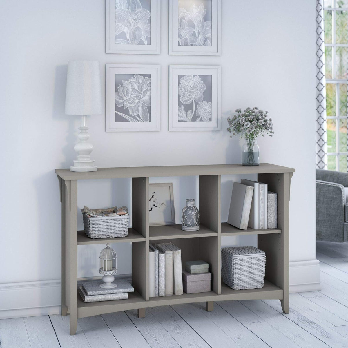 Cape Cod Gray Storage Cabinet with Doors & 6 Cube Organizer B51611