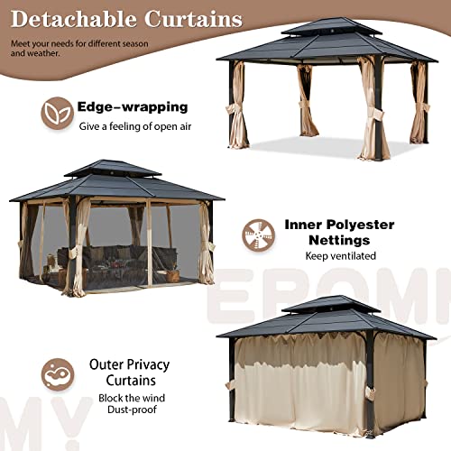 12'x20' Hardtop Galvanized Steel Aluminum Frame Gazebo with Netting and Curtains S930