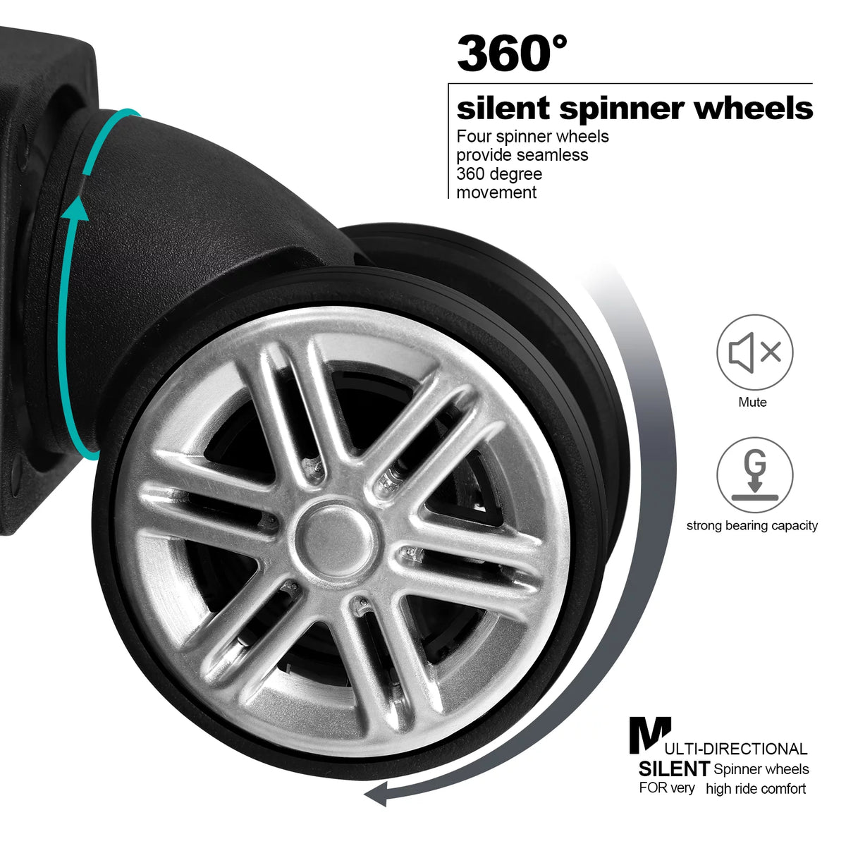 20 inch Softside Black Carry On Suitcase with Spinner Wheels Lock V3197