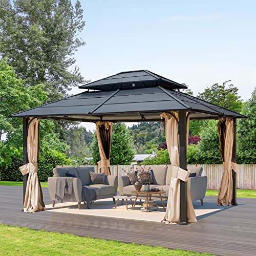 12'x20' Hardtop Galvanized Steel Aluminum Frame Gazebo with Netting and Curtains S930