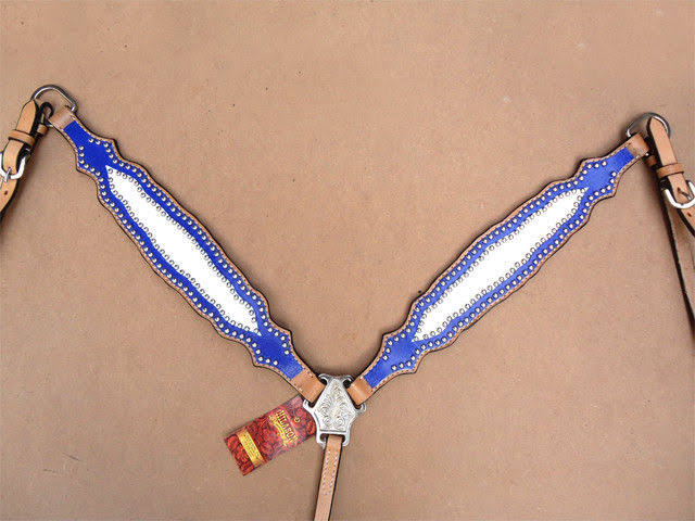 Leather Horse One Ear Headstall Breast Collar Blue X475