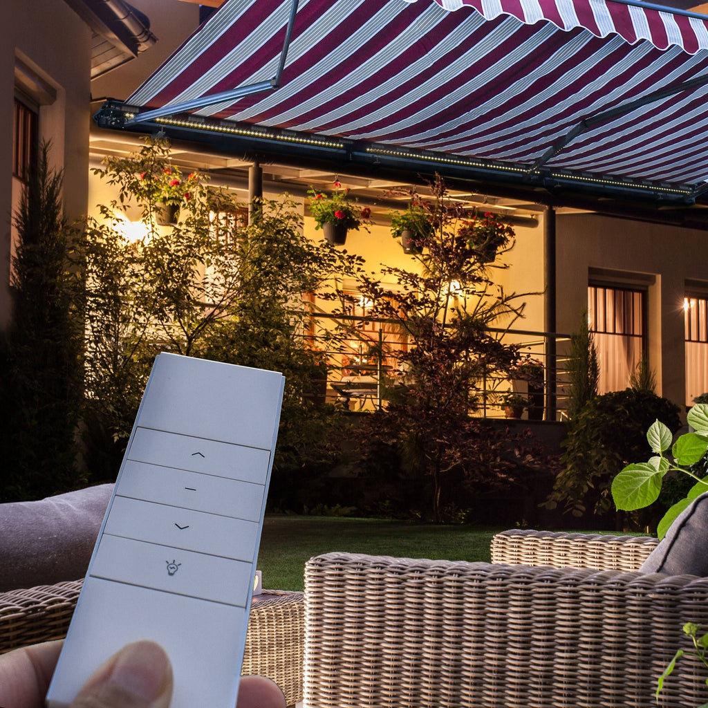 Motorized LED Half Cassette Retractable Awning 10 x 8 Feet Green/White K6015