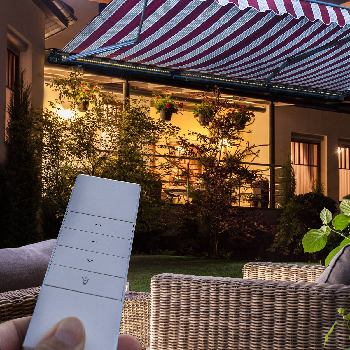 Motorized LED Half Cassette Retractable Awning 10 x 8 Feet Green/White K6015