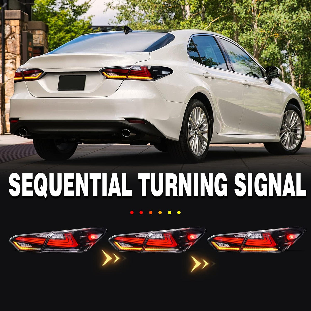 Full LED Tail Lights Assembly for Toyota Camry 2018-2021, Sequential Turn Signal, Transparent, Pair F975346