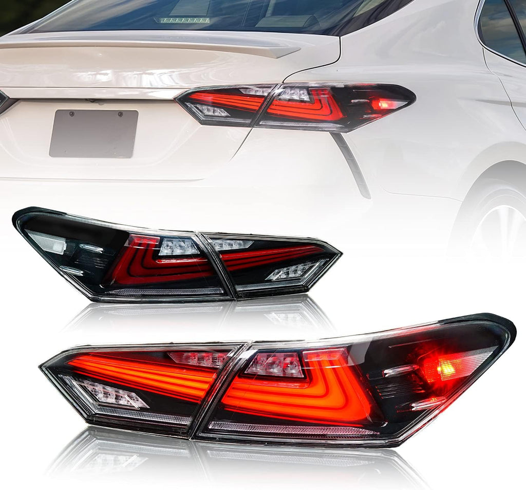 Full LED Tail Lights Assembly for Toyota Camry 2018-2021, Sequential Turn Signal, Transparent, Pair F975346