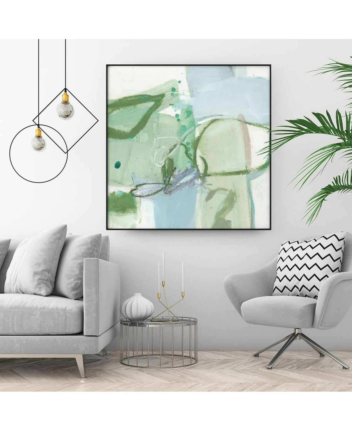 Olive Green Framed Canvas Art Block H312614