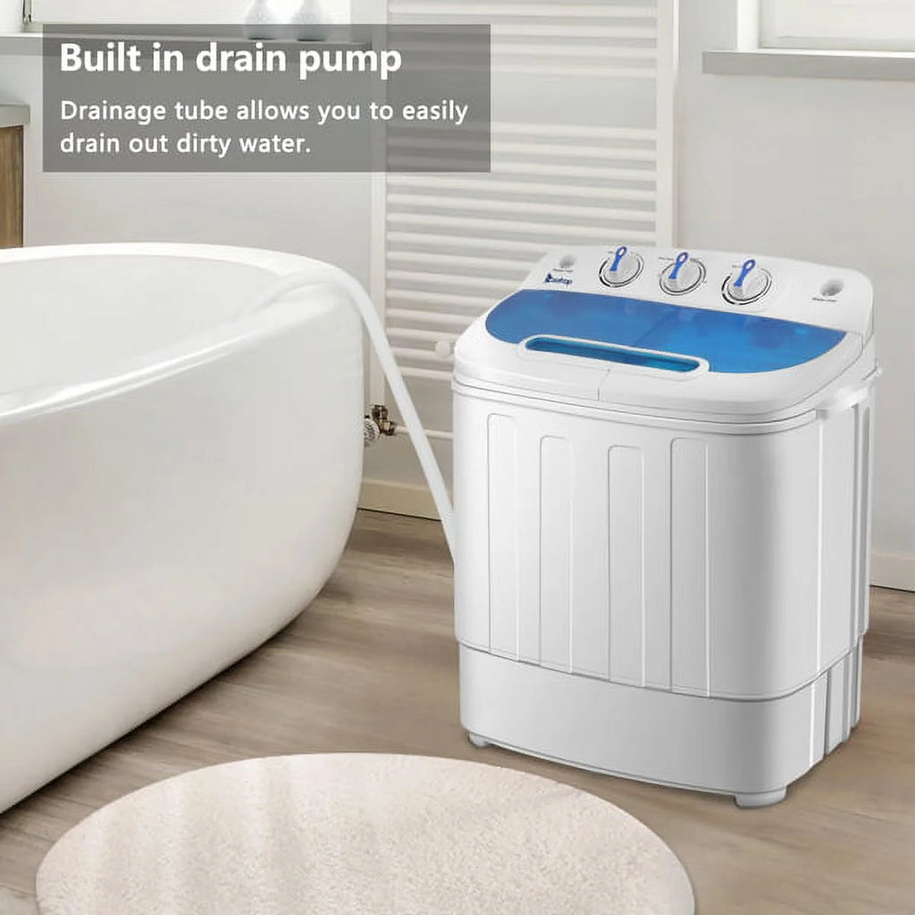 Semi-Automatic Washing Machine 8lbs Compact Laundry Machine with Spinner and Drain Pump S910219