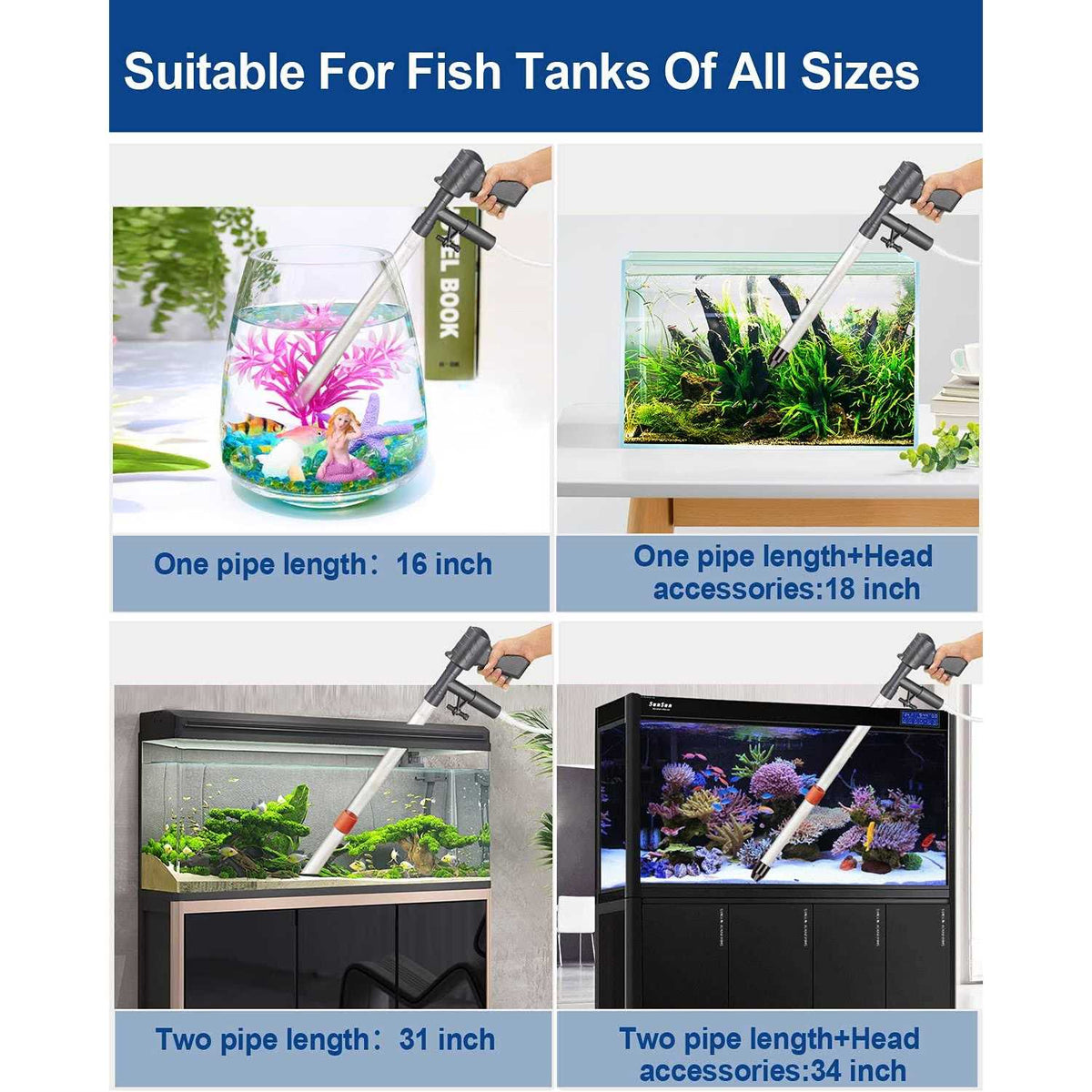 Aquarium Gravel Cleaner Vacuum with Thermometers Fish Net Kit V85123