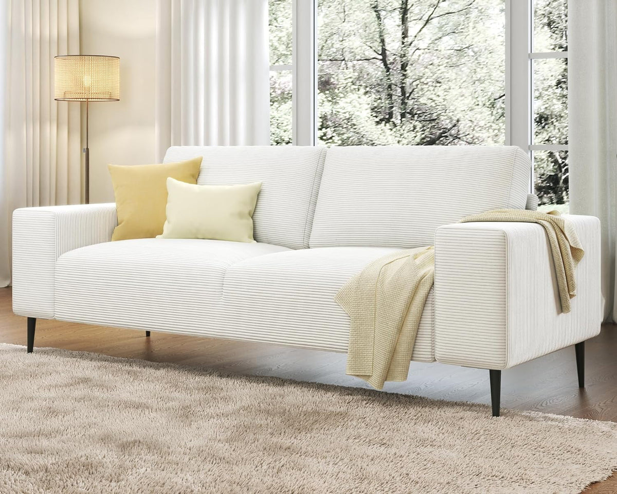 White Corduroy 3 Seater Sofa with Extra Deep Seats E137