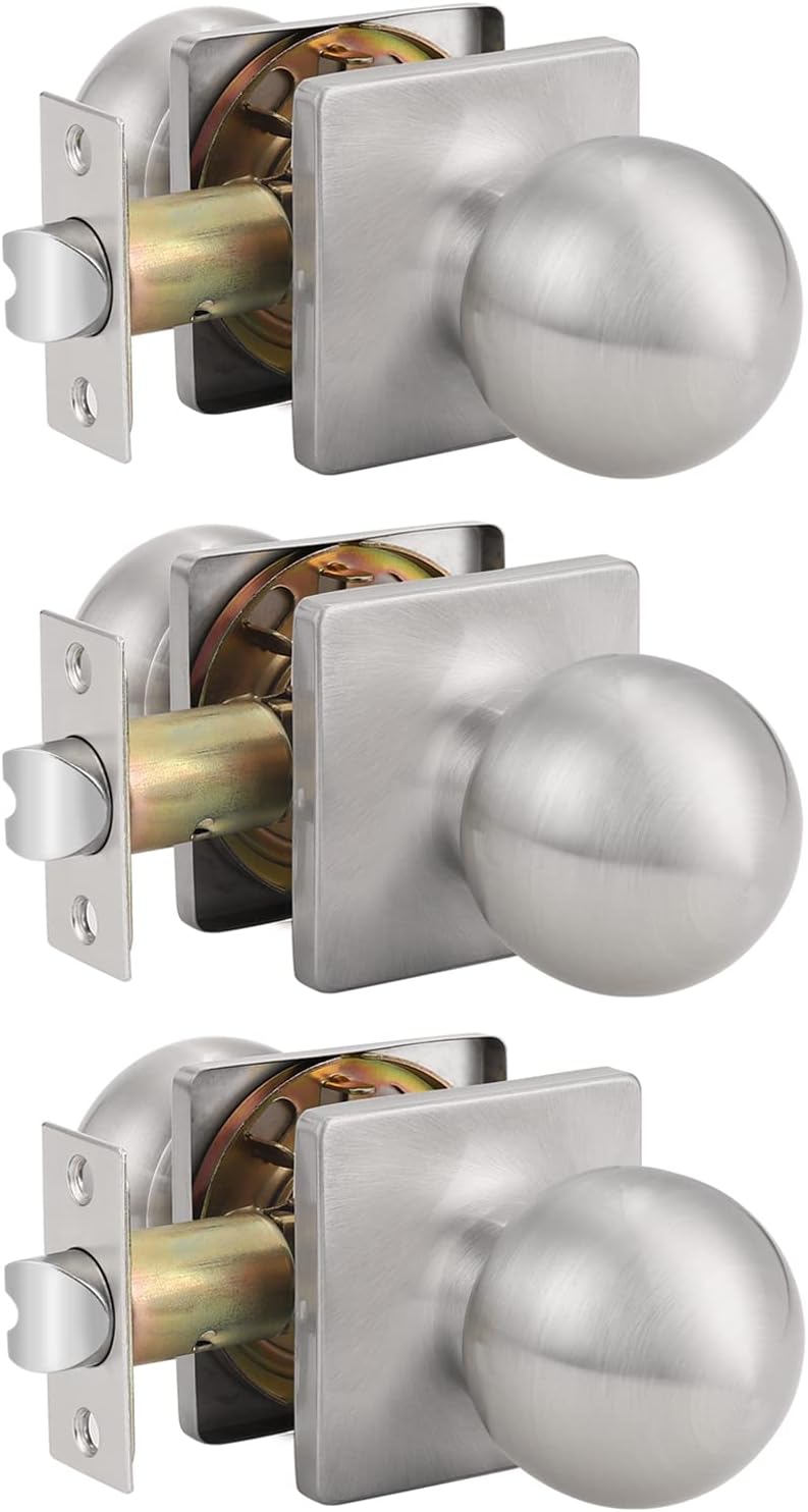 Black Square Rosette Passage Door Knobs, 3 Pack E821797