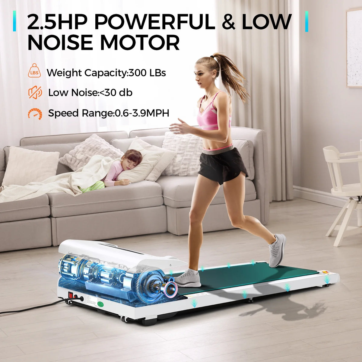 2.5HP Slim Compact Under Desk Treadmill with LED Display and Remote Control K994