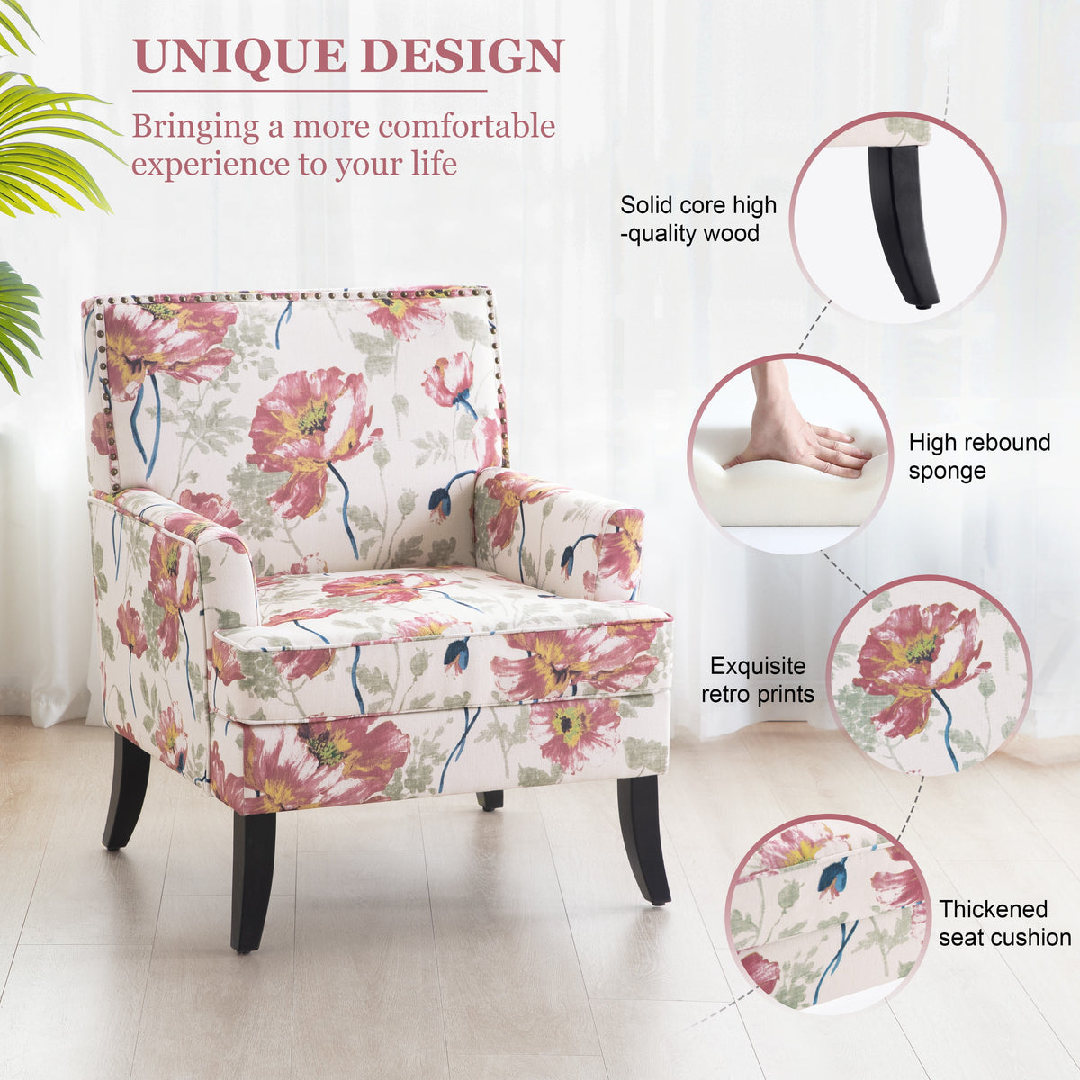 Set of 2 Upholstered Accent Chair with Wooden Legs P87853