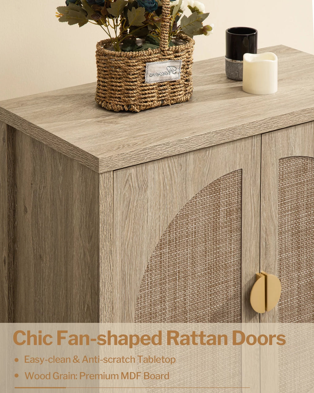 Oak Rattan Sideboard Storage Cabinet Set of 2 Y5141