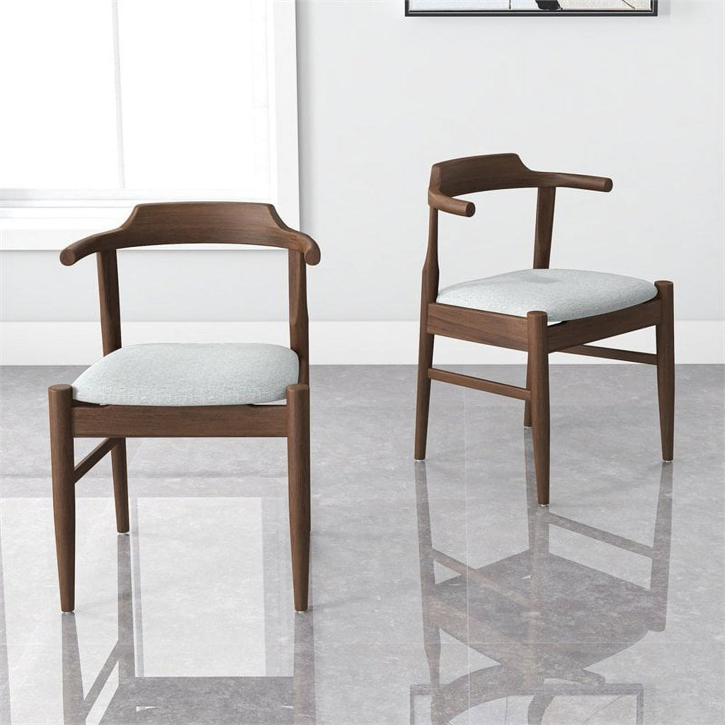 Mid-Century Wood/Fabric Dining Chair in Gray (Set of 2) W944782