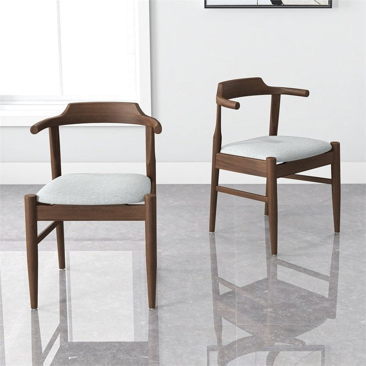 Mid-Century Wood/Fabric Dining Chair in Gray (Set of 2) W944782