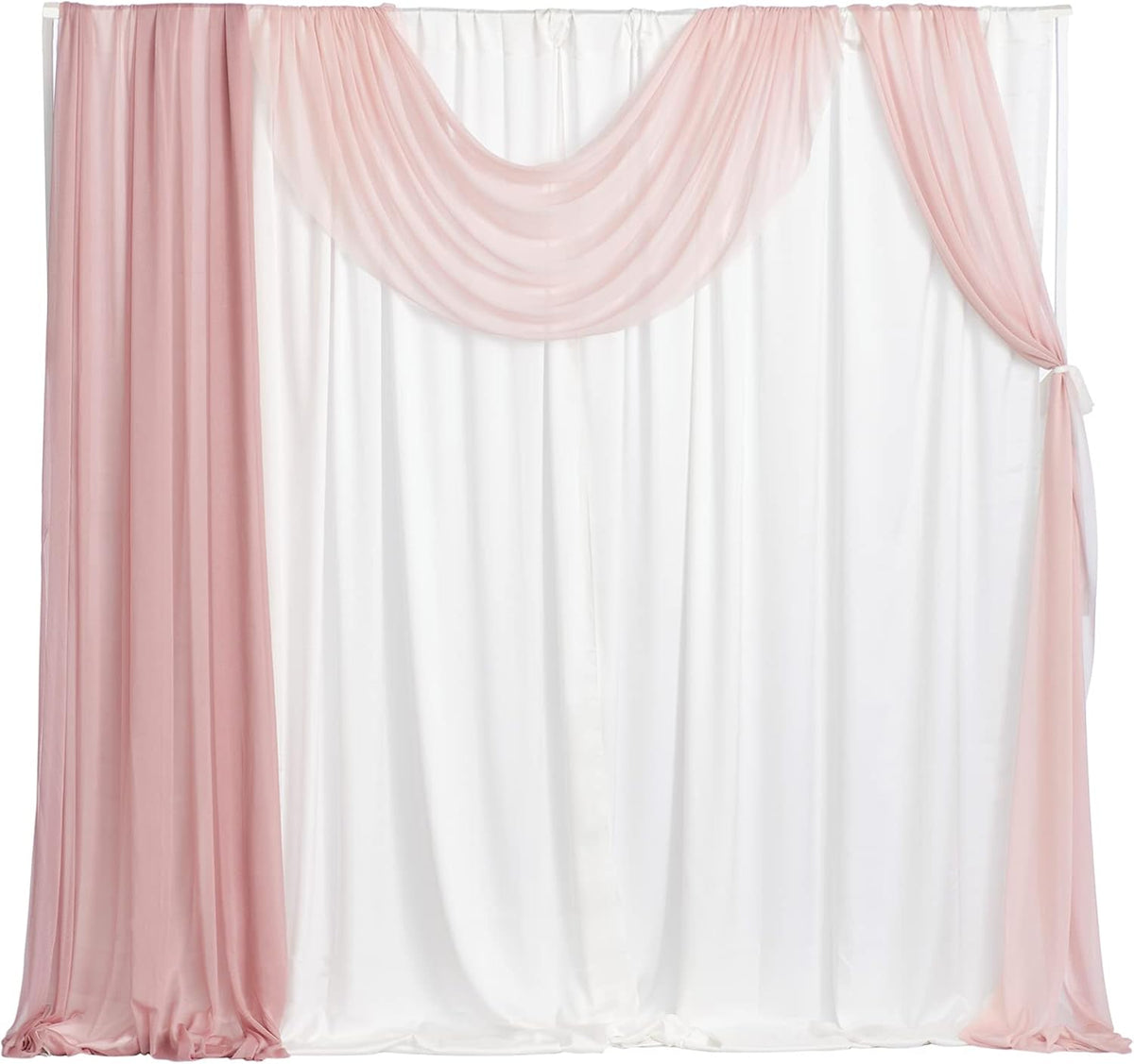 4 Panels Chiffon Wedding Backdrop Curtains, Dusty Rose & White A84903