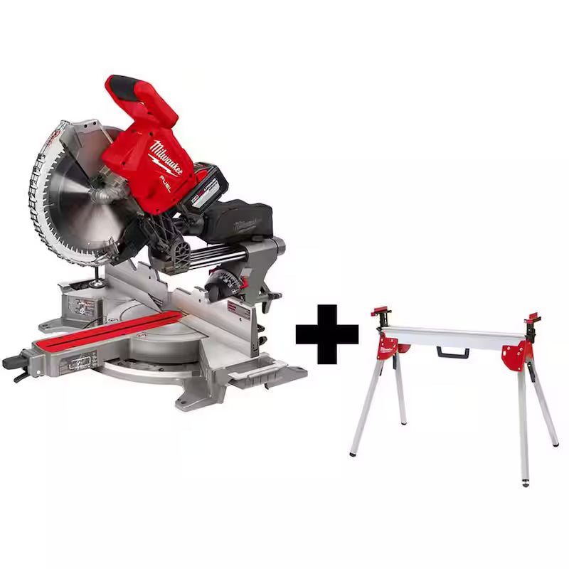 18V Lithium-Ion Brushless Cordless 12 in. Dual Bevel Sliding Compound Miter Saw Kit with Stand and Battery L902770
