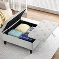 Light Gray Linen Square Storage Ottoman L3069