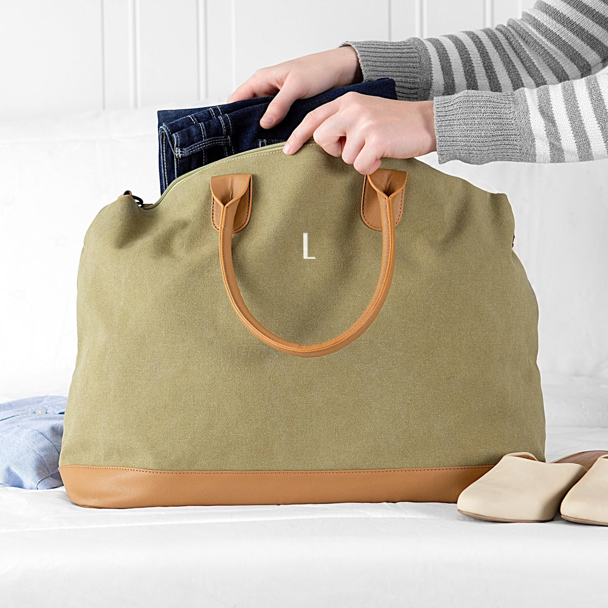 Green Washed Canvas Weekender M3627