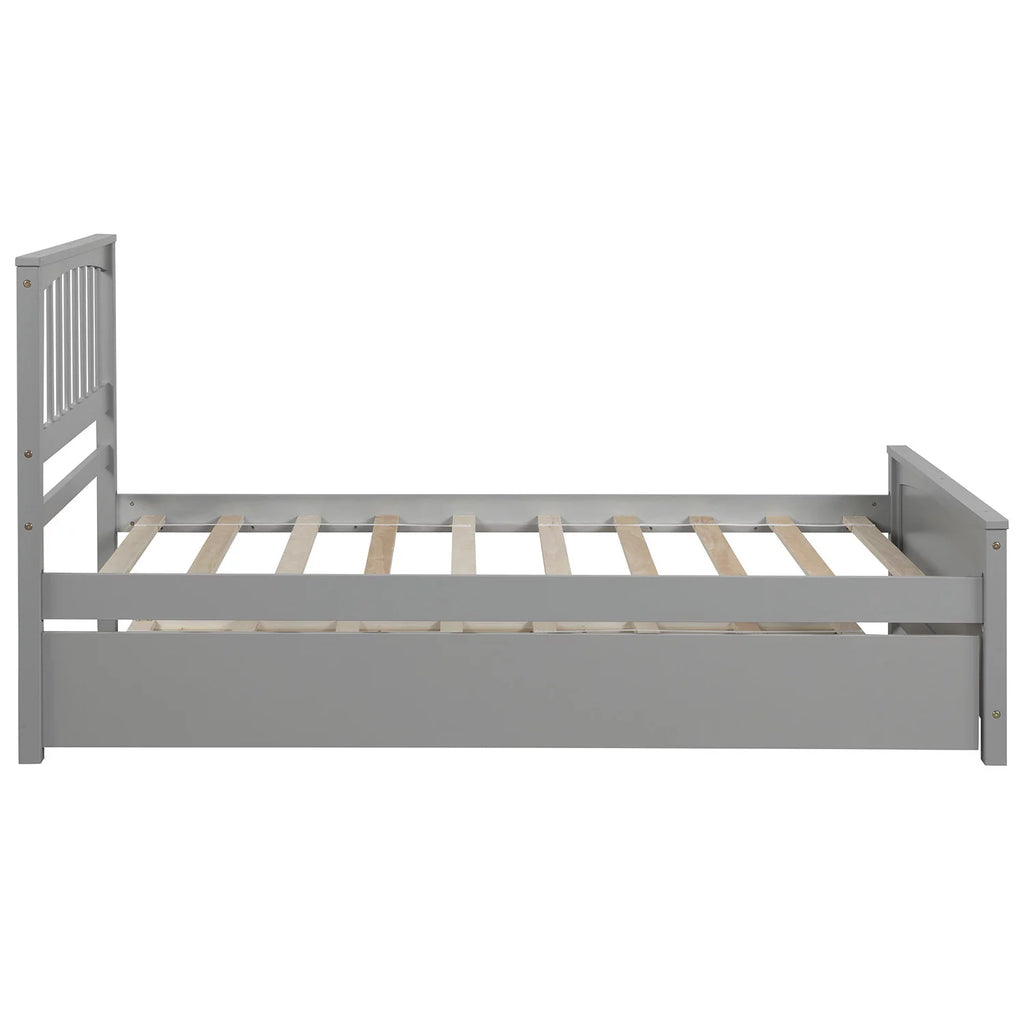 White Solid Wood Twin Platform Bed with Trundle V170