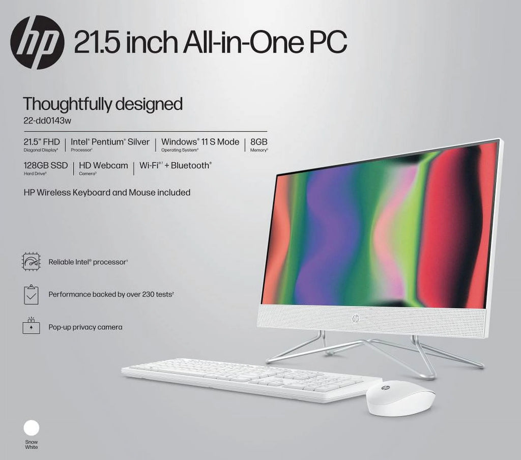 21.5 All-in-One PC, Intel Pentium, 8GB Memory, 128GB SSD, Windows 11 Home, White C338334